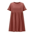 thumbnail image 7 of ATOYSOY Womens Dresses Spring Crew Neck Pleated Cotton Linen Dress Loose Beach Sundresses Summer Solid Color Short Sleeve Casual Dresses (Red,XXL), 7 of 7
