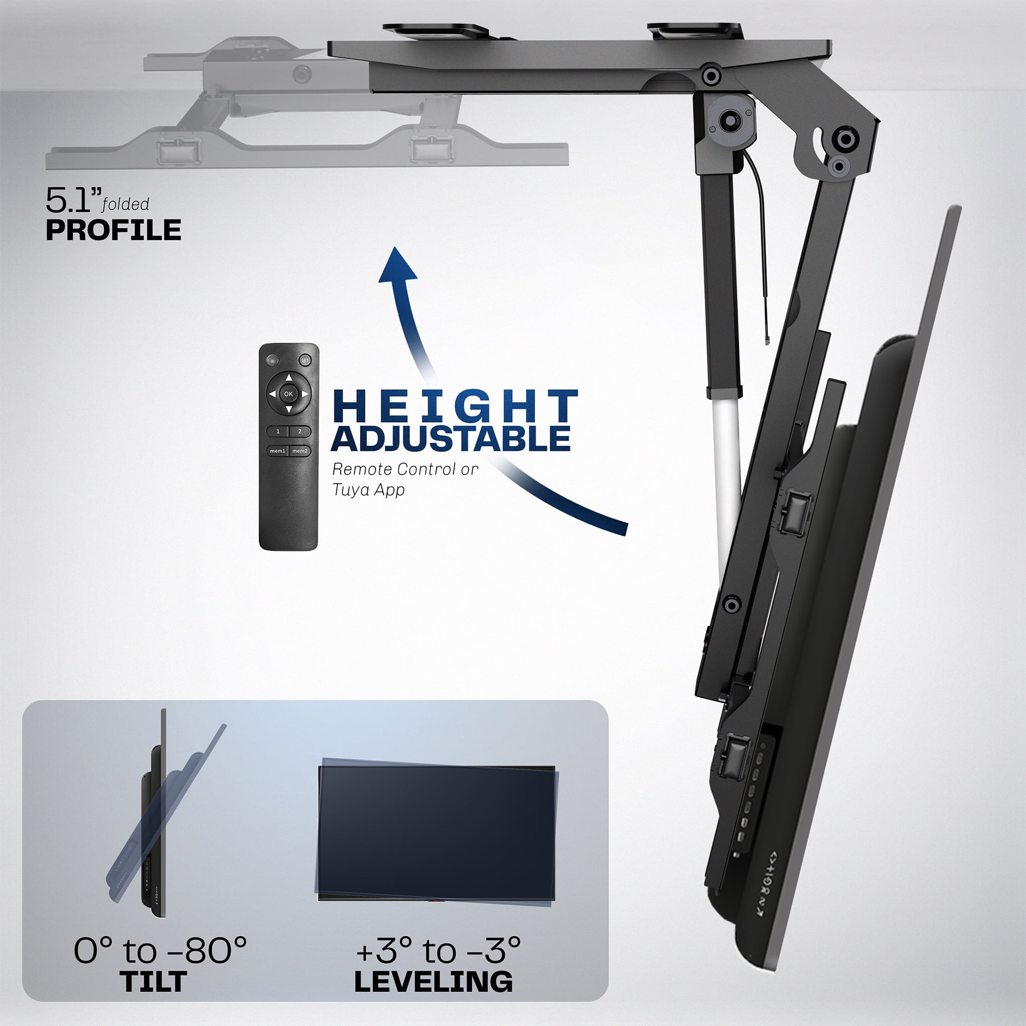 VIVO Black Electric Flip Down Ceiling TV Mount for 37 to 70 inch Screens
