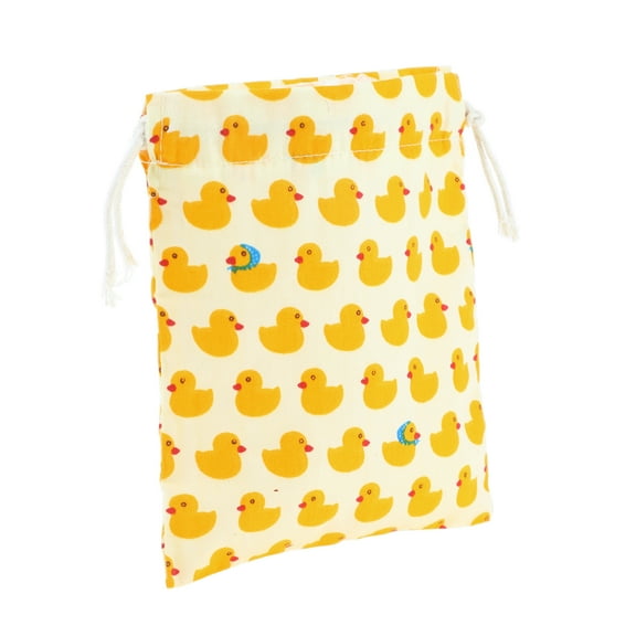 1 Pc Women Durable Drawstring Ducks Cosmetic Bag for Business Travel Yellow Cotton
