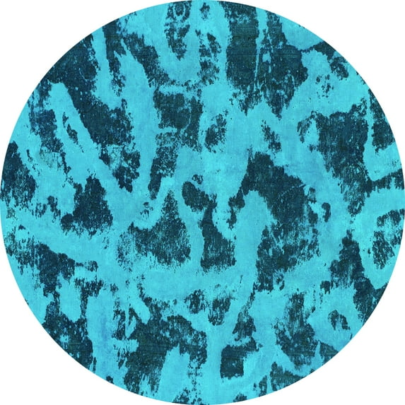 Ahgly Company Indoor Round Abstract Turquoise Blue Modern Area Rugs, 7' Round