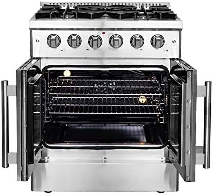 Forno Galiano 30-Inch Freestanding French Door Gas Range, 4 Burners, Convection Oven, Energy Efficient