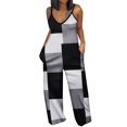 thumbnail image 2 of Gaecuw Jumpsuits for Women Dressy Wedding Sleeveless Cold Shoulder Spaghetti Strap Overall with Pockets V Neck Band Collar Color Block Onesie One Piece Outfits Casual Long Pants Wide Leg Summer Romper, 2 of 5
