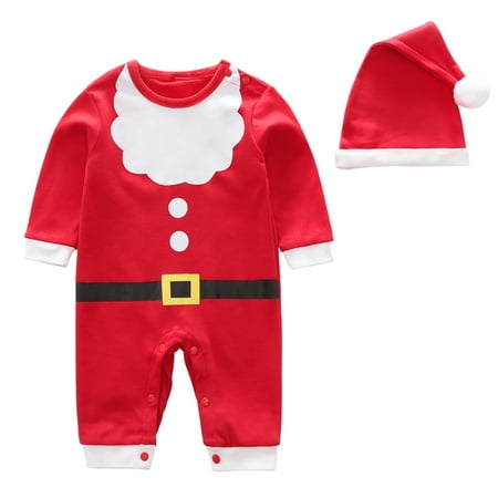 

Baby Girl Boy Christmas Outfits Santa Baby Romper Long Sleeve Jumpsuit with Hat Xmas Outfits Christmas Onesie Baby Boy Baby Girl Clothes Sweatshirt Romper Baby