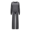 thumbnail image 4 of Scyoekwg Womens 2 Piece Sets Dressy Sweatsuit Fall Outfits Long Sleeve Tops Wide Leg Pants Fashion Casual Matching Outfits Two Piece Set (Gray,Free Size), 4 of 4