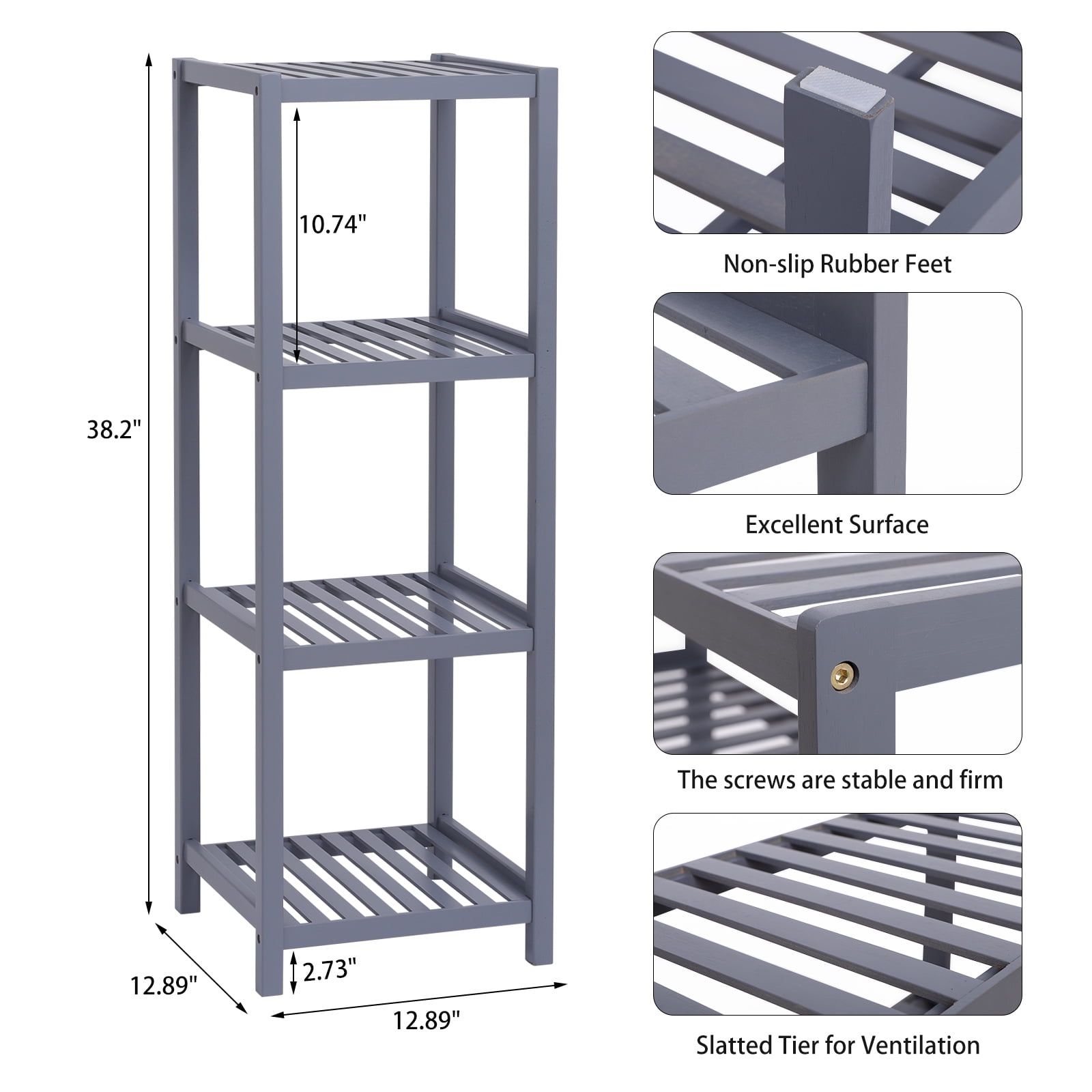 Private Jungle Bamboo Bathroom Storage Shelf,4-Layer Multifunctional Shelving Unit,Gray Private Jungle Bamboo Bathroom Storage Shelf,4-Layer Multifunctional Shelving Unit,Gray