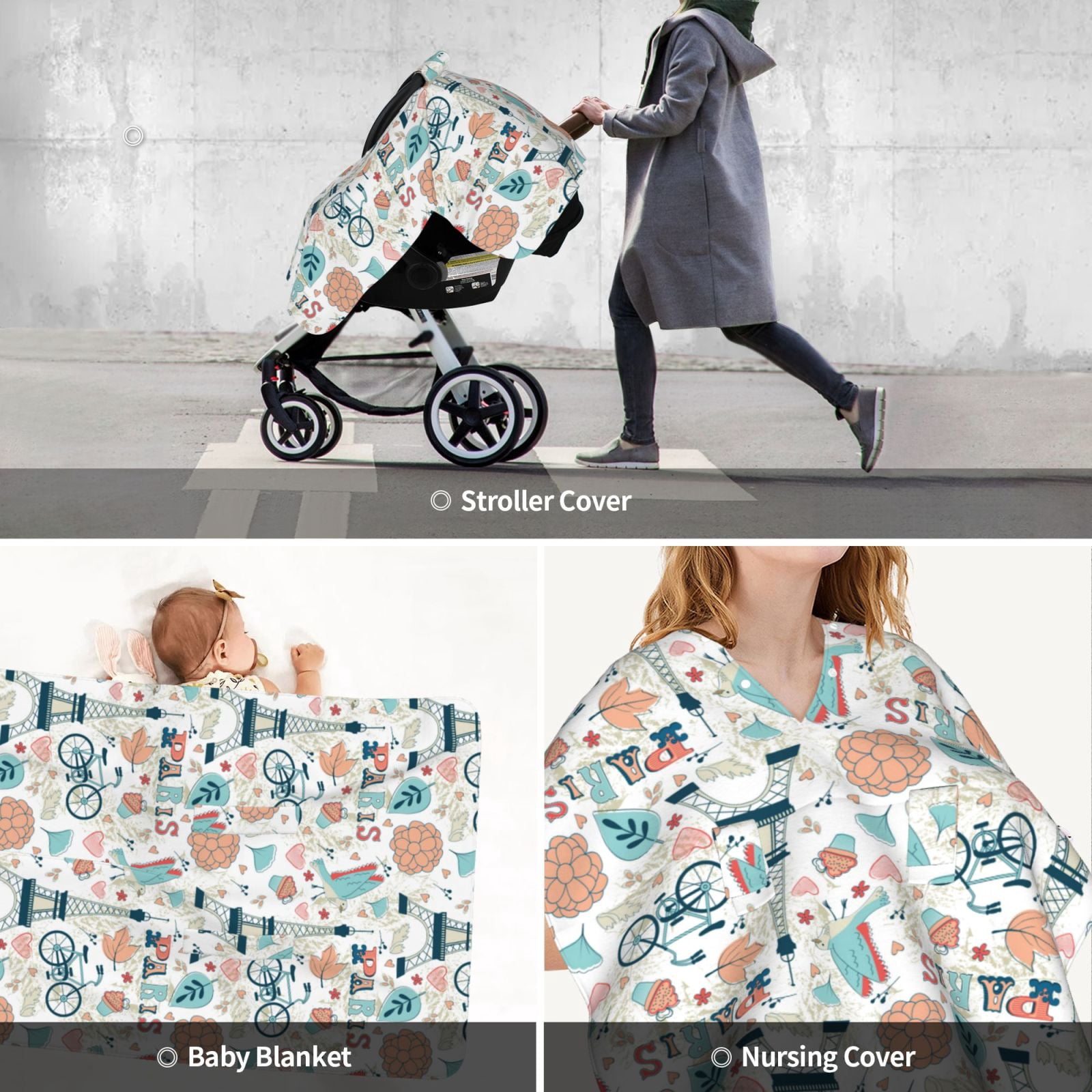 Car Seat Cover Baby - Eiffel tower Breathable Infant Car Seat Cover for Baby Carseat, Lightweight Comfort Baby Essentials Must Haves Newborn Stuff for Girl Boy