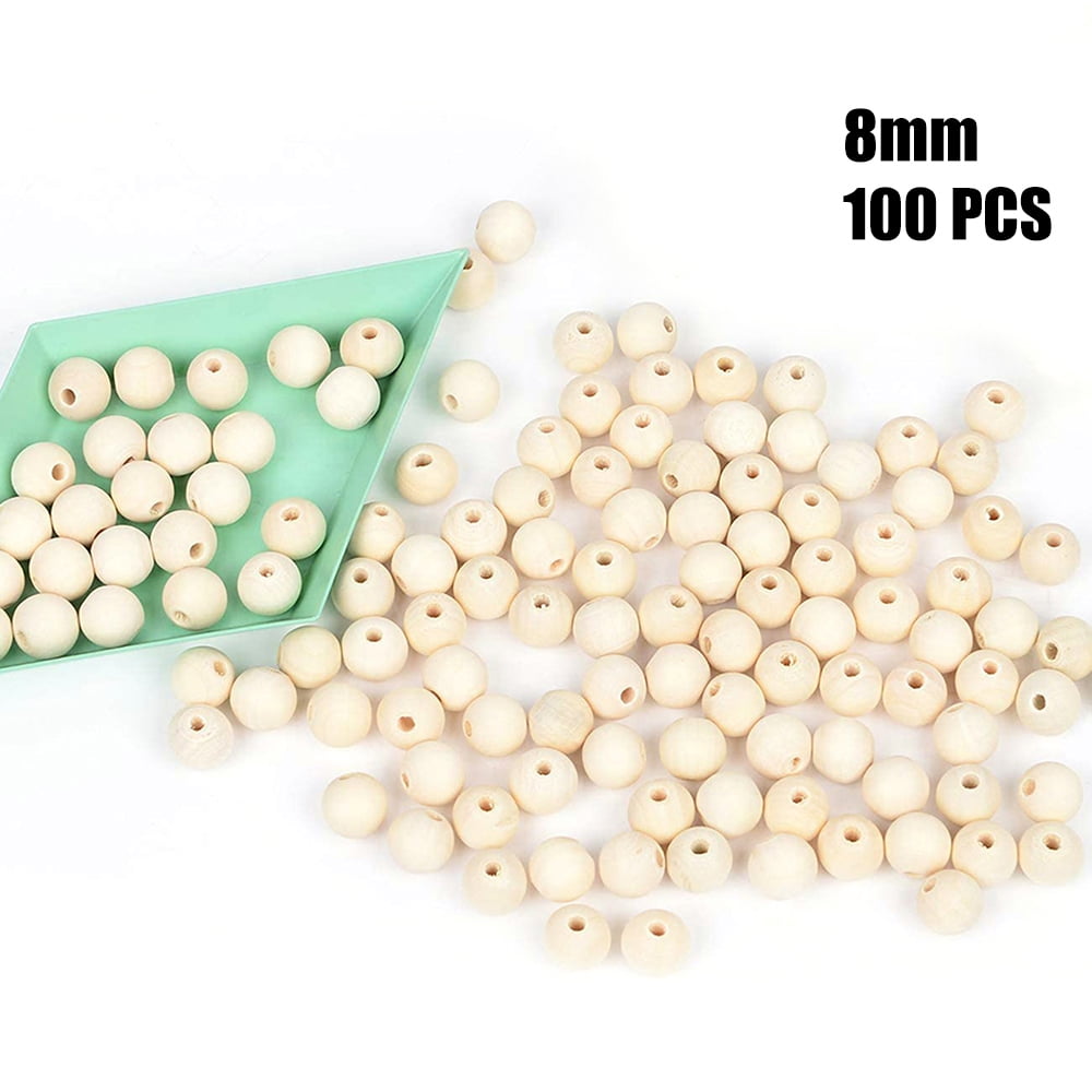 Jbhelth 100PCS Wood Beads Natural Unfinished Round Wooden Loose Beads