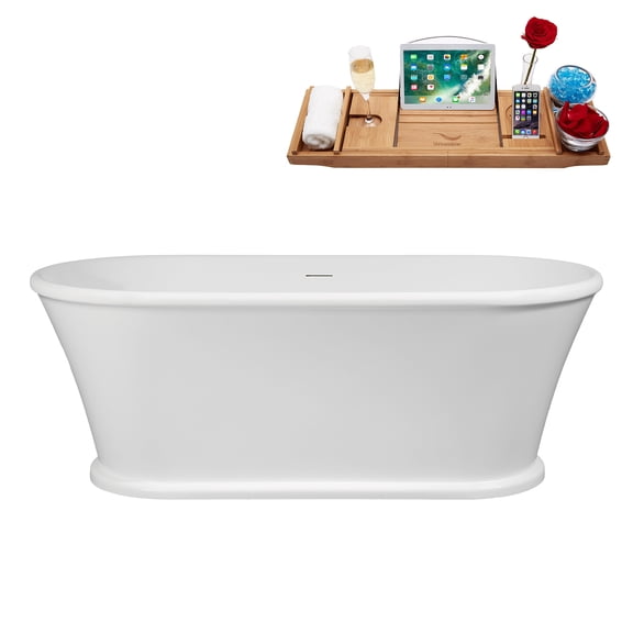 65" Streamline B-420-168-BL Soaking Freestanding Tub and Tray With Internal Drain in Matte Black