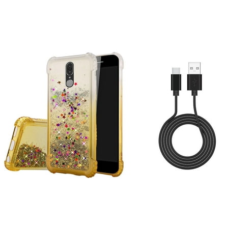 Bemz Glitter Series Compatible with Coolpad Legacy (2019) Case with Slim Flowing Liquid Quicksand Waterfall Two-Tone Cover (Gold/Stars), Fast Charge/Sync Durable USB Type C Cable (3.3