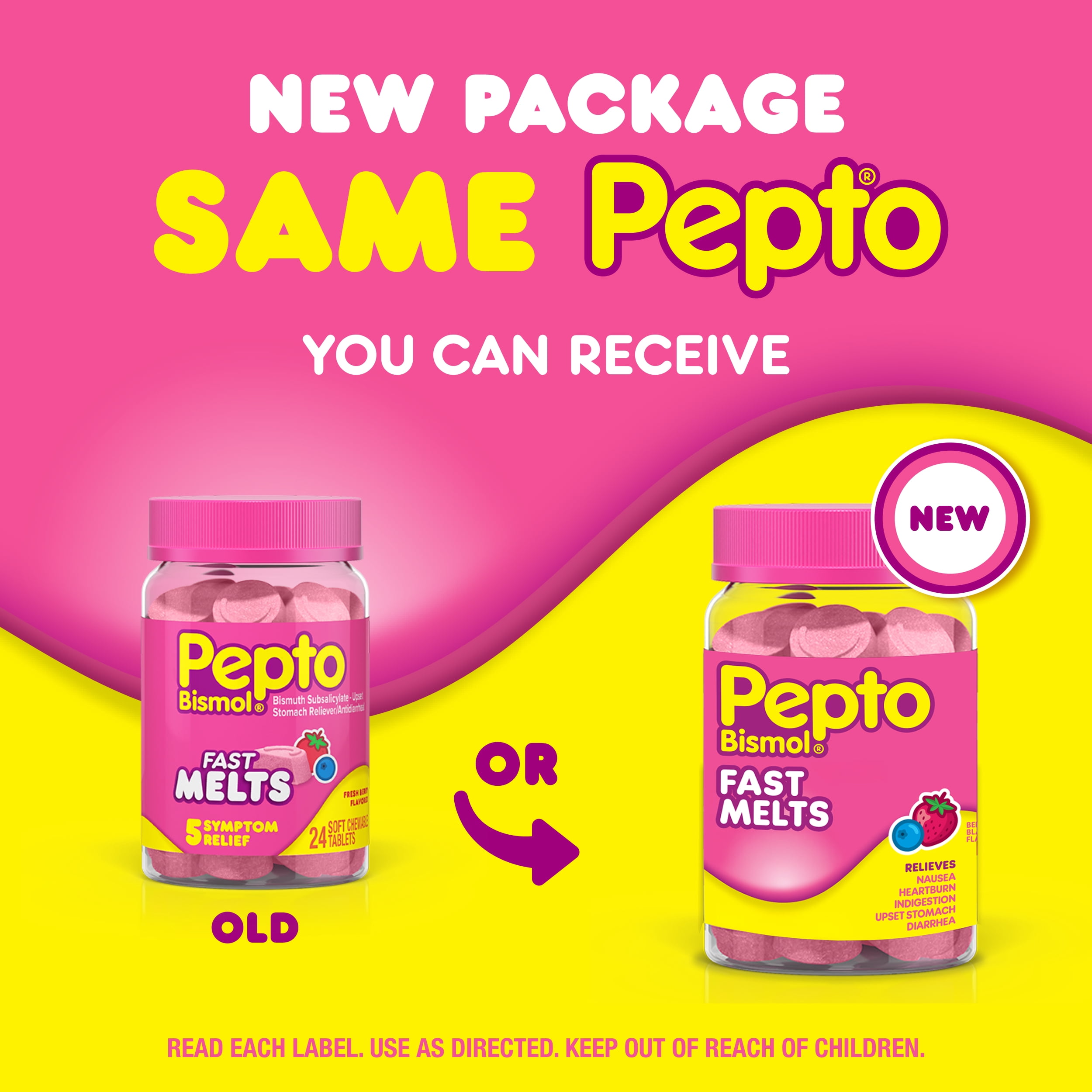 Pepto Bismol Fast Melts, Upset Stomach Relief, Stomach Relief, Anti-Diarrheal, 24 Count