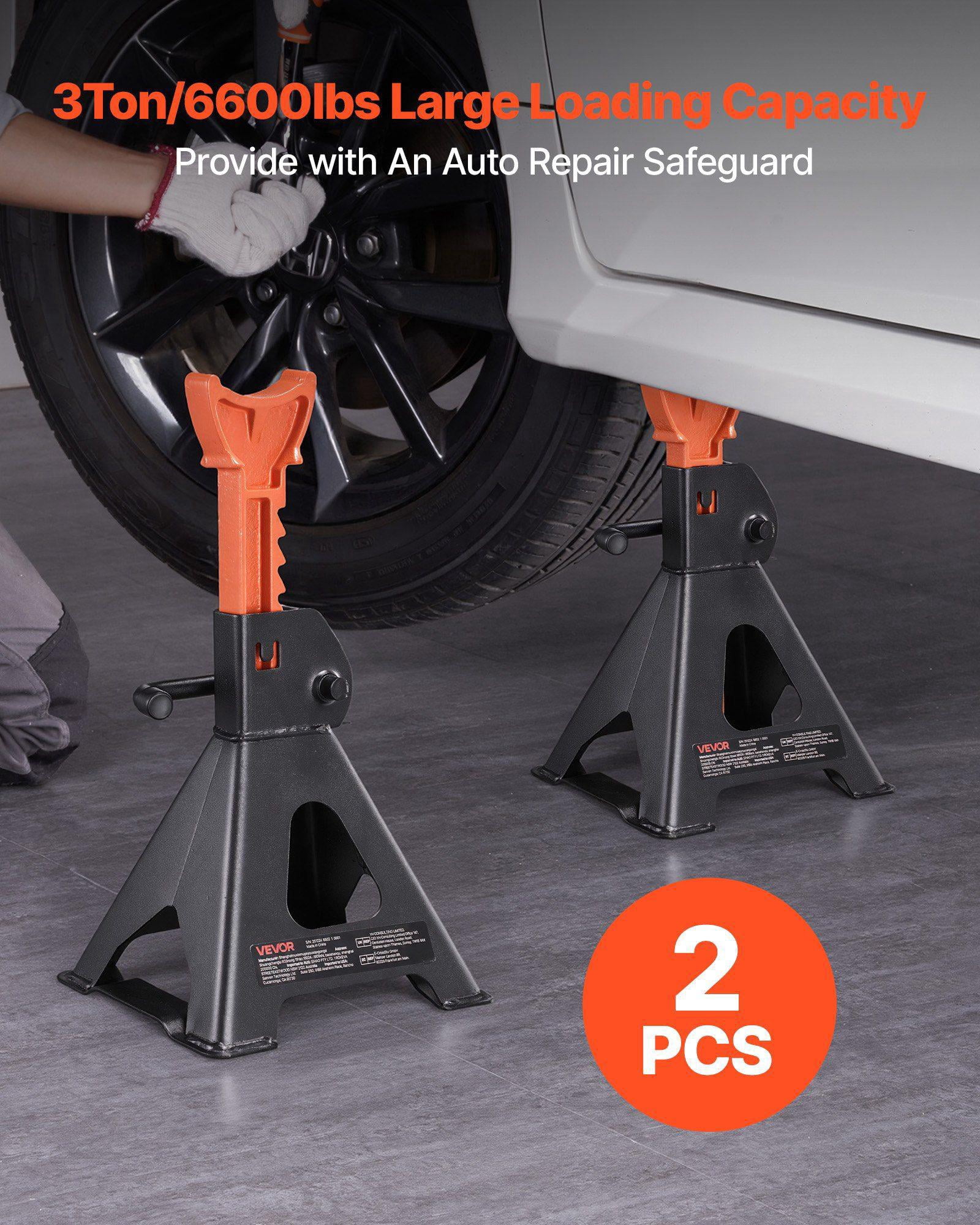 Heavy Duty 3 Ton 6600 lbs Capacity Steel Jack Stands Adjustable Height 10.8-16.3 in with Locking for SUV Pickup Car UTV ATV 1 Pair Black Orange