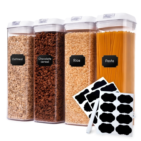 Cheer Collection Airtight Food Storage Containers, Set of 4, 65 oz, White Lids