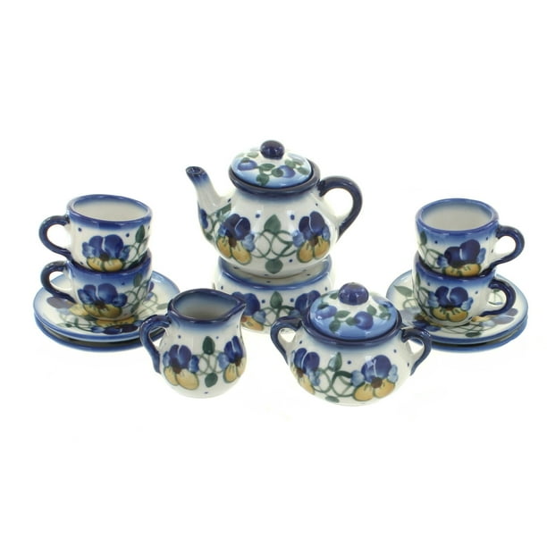 Polish Pottery Pansies Miniature Tea Set