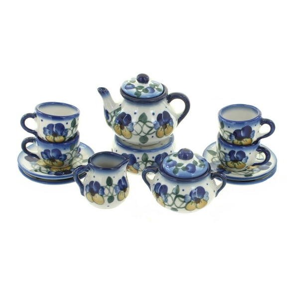Blue Rose Polish Pottery Pansies Miniature Tea Set