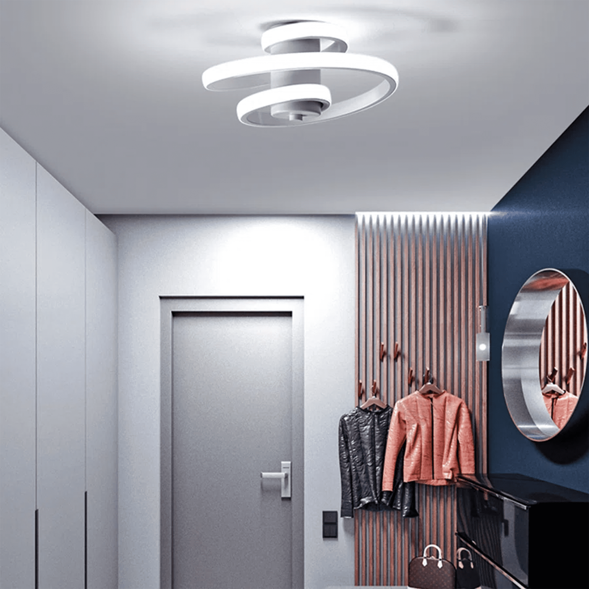 ADISUN Modern Ceiling Light Spiral 3-Color Dimmable Flush Mount Lights with Remote Control Lighting Fixtures for Hallway Aisle, Black