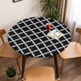 thumbnail image 5 of Moroccan Pattern Elastic Fitted Round Table Cover Geometric Trellis Black Waterproof Outdoor Tablecloth for Holiday Party, Picnic, Patio & Dining Fits Tables Up to 36"-44", 5 of 8