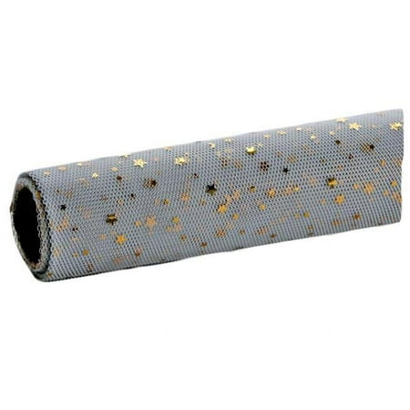 Panda Superstore Grey Flower Mesh Gauze Gift Wrapping Paper Roll, Gold Stars