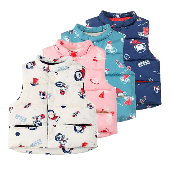 Esaierr Boys Girls Puffer Cotton Vest Printed Stand Collar Waistcoat Fall Winter Sleevelss Jacket for Kids Toddler 2-12Y