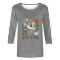 thumbnail image 4 of YUGYXL Womens 3/4 Length Sleeve T-shirts Lounge Flower Graphic Lightweight Tees Summer Crew Neck Tunic Comfy Pullovers Teen Girl Y2K Cute Clothes Outdoor Tops, 4 of 4