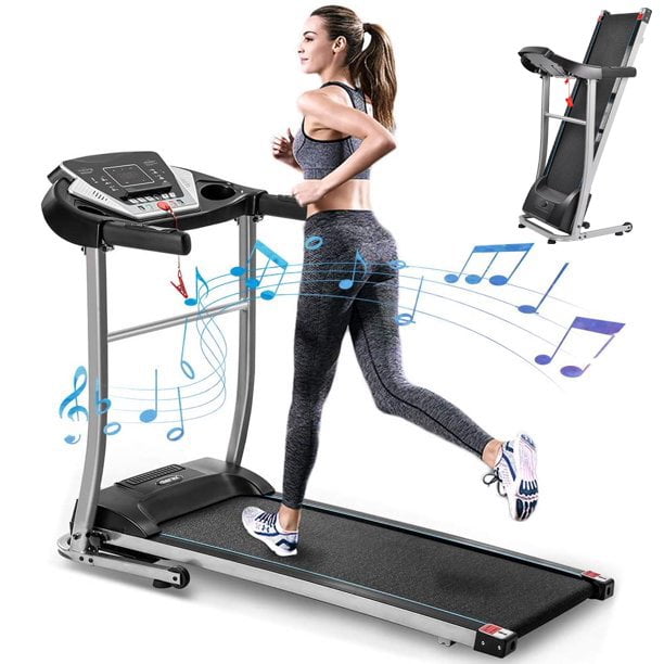 Portable Running Jogging Machine with Bluetooth Speaker Perfect for Home and Office Use Goplus Electric Folding Treadmill APP Control and 17'' Wide Tread Belt