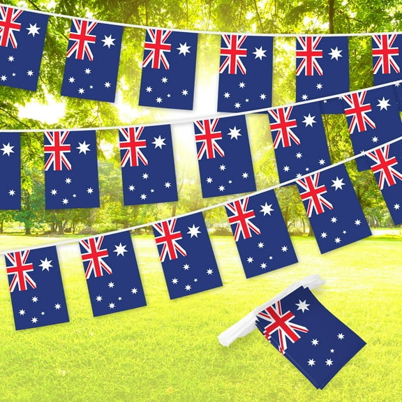 G128 Australia Australian Bunting Banner, Flag 8.2 x 5.5 inch Full String 33 ft Printed 150d Polyester for Bar, School, Festival Events Decoration