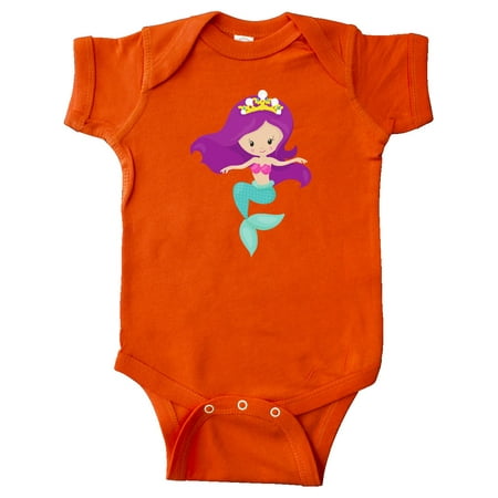 

Inktastic Cute Little Mermaid Purple Hair Crown Gift Baby Girl Bodysuit
