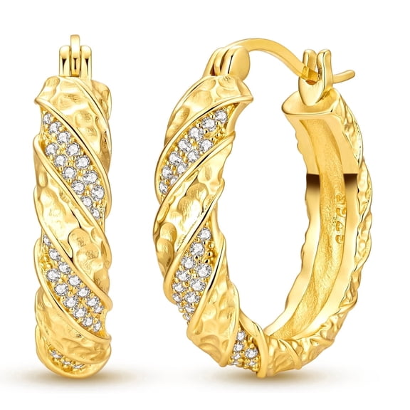 NARMO 925 Sterling Silver Gold Plated Texture Twisted Hoop Earrings,Sparkling Cubic Zirconia Women's Jewelry Gift for Her