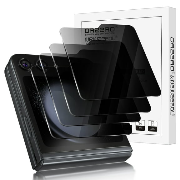 Orzero (4 Pack Compatible for Samsung Galaxy Z Flip 5 5G Privacy Tempered Glass Screen Protector (Outer Screen Protection) (Anti-Spy), 9H Anti-Scratch Bubble-Free