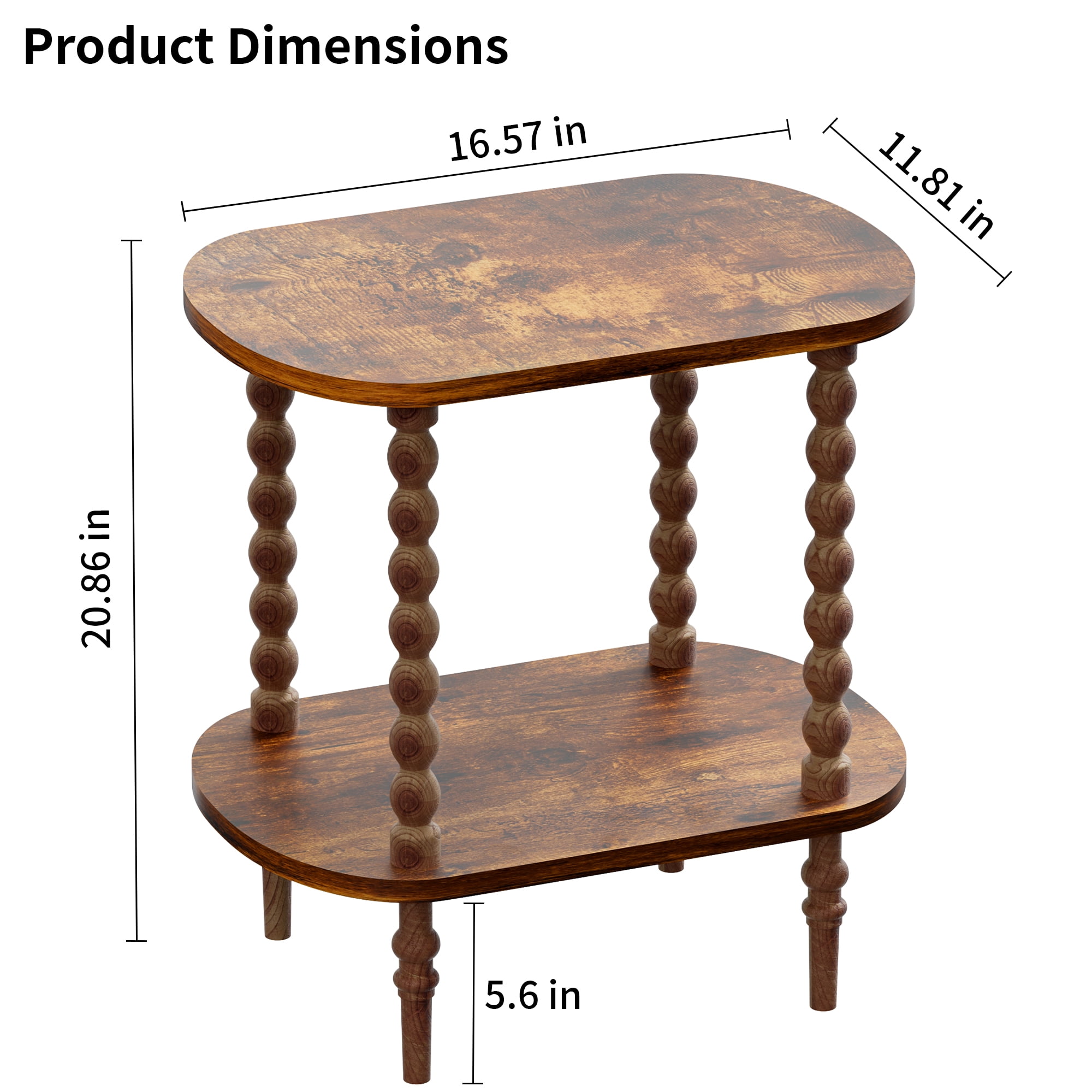 Gijjgole End Table, Modern Side Table with 2 Tier Open Shelf, Small Table Bed Side Tables Bedroom for Small Spaces, Living Room and Office (Rustic Brown)