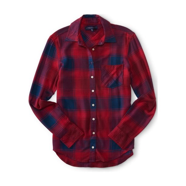 Aeropostale - Camisa a cuadros para mujer, color rojo, pequeña Aeropostale Camisa con botones