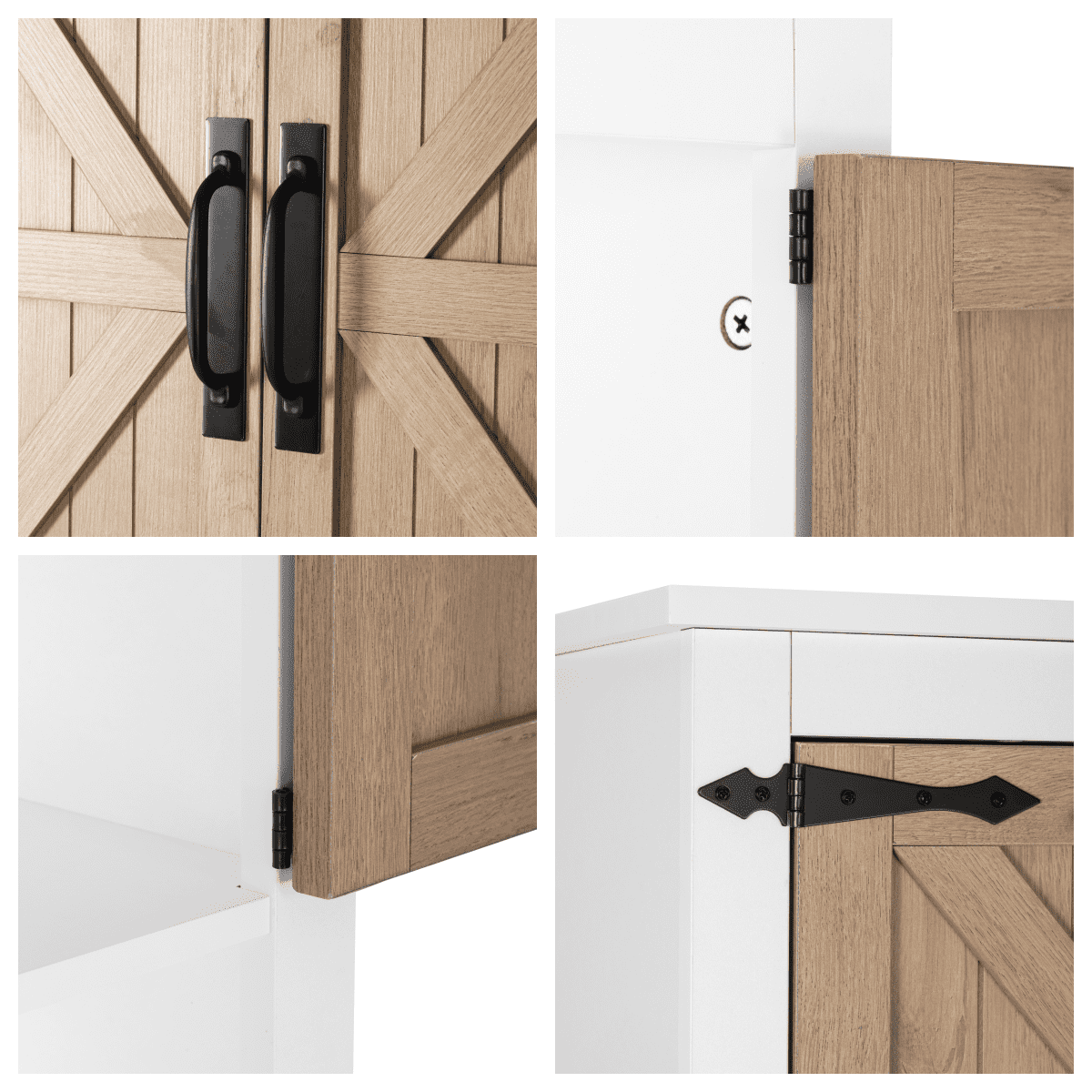 STAROUS Farmhouse Over-Toilet Storage Cabinet with Wood Grain Barn Doors & Adjustable Shelves