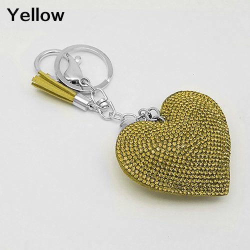 Naierhg Romantic Dazzling Rhinestone Love Heart Charm Pendant Fringe Keychain Keyring