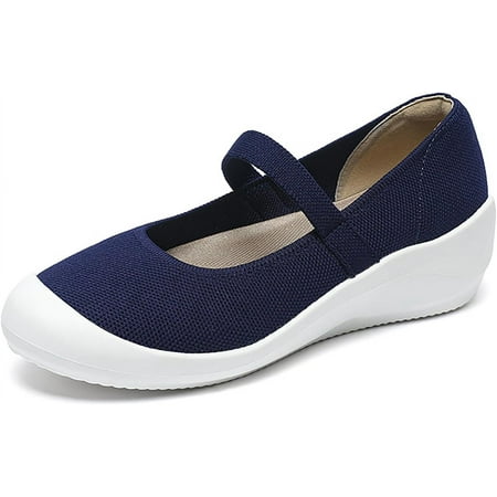 Women S Knitted Platform Orthopedic Walking Mary Janes with Elastic Band Comfortable Breathable Lightweight Wedge Arch Support Sneakers Casual Soft Sole Nurse Mom Work Shoes