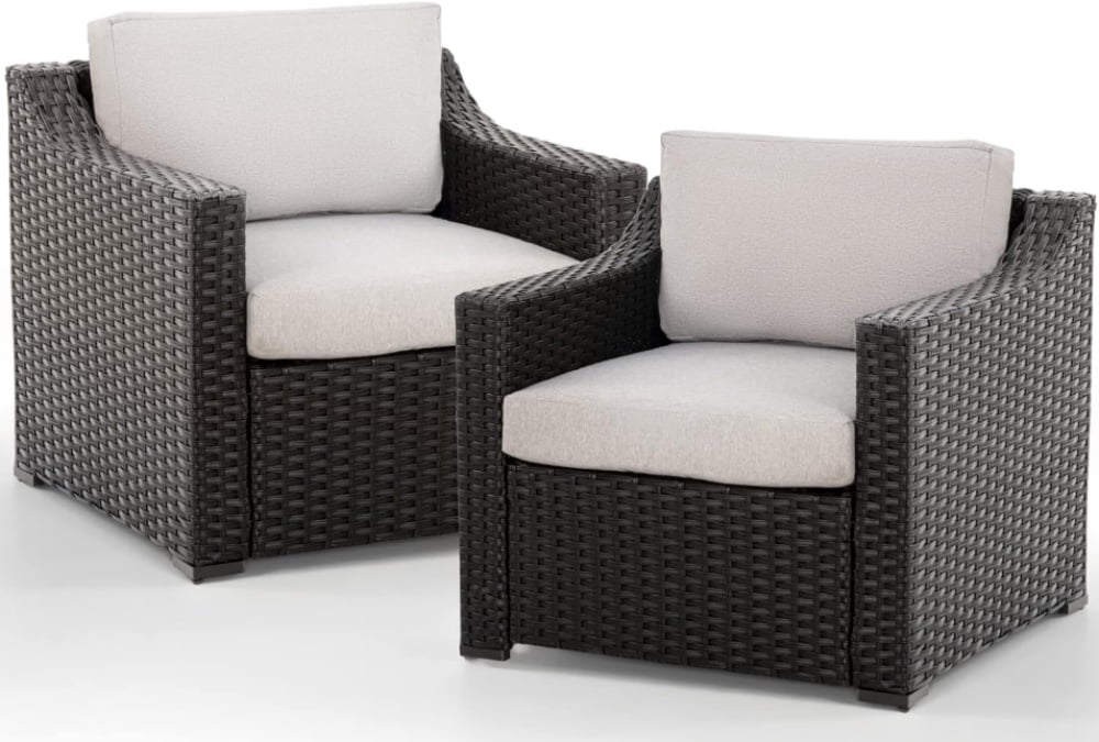 Outdoor Single Sofas Set of 2, Patio All-Weather Rattan Armchair with Cushion