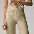 thumbnail image 2 of Women Stretch Twill Cropped Pants Wide Leg Jeans with Patch Pocket Straight Leg Chino Pants Casual Ankle Jeans Women Fashion Solid Color Elastic Long Pants Leisure Trousers Khaki M, 2 of 6