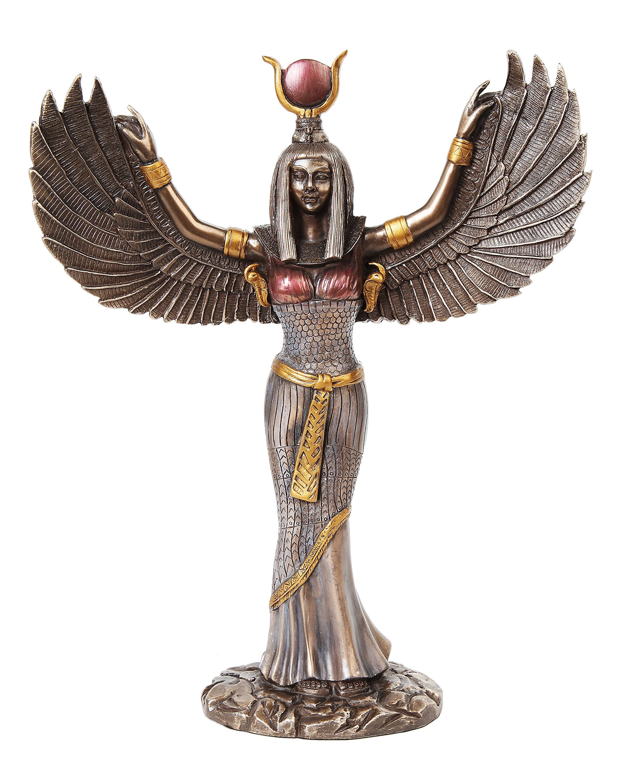 Ebros Egyptian Themed Isis Holding Shield Goddess of Magic and Nature Bronz Ebros Gift Egyptian Goddess Mother Isis Ra Holding Ankh Decorative Figurine  9\" H