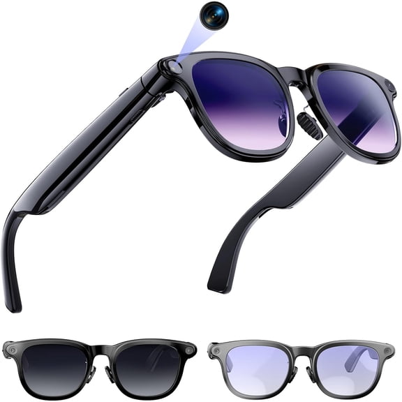 AI Smart Glasses with Camera, 8MP Camera Glasses for Life Vlog Travel Work, 4K Video Recording Sunglasses for Women Men, Real-Time Translation, Voice Assistant, Hands-Free Calls,Open-Ear Audio,3 Lens
