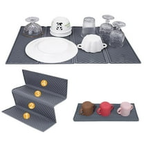 UHIAGREE Fourfold Silicone Dish Drying Mat,23"x15" Folding Dish Drainer Mat for Kitchen Counter,Gray