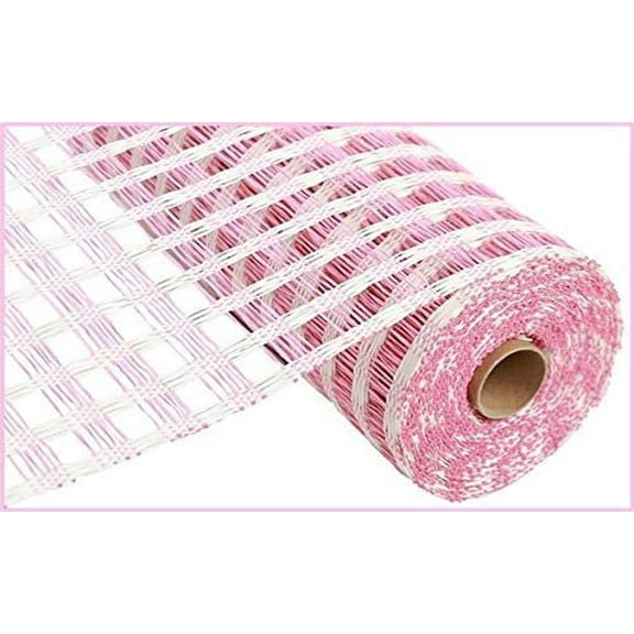 Poly Burlap Check Deco Mesh, 10" x 10 Yards Cream, Pink
