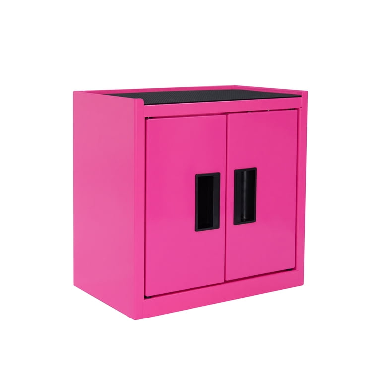 Hyper Tough Mini Tool Cabinet, 11.6-inch Pink Steel Storage with