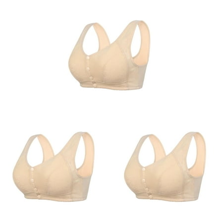 men Sexy Lace Front Wireless Bras Button Shaping Cup Adjustable Women Bras Wireless Shoulder Strap Large Size Women Bra Pack Underwire Bra Womens ceangrtro Beige (3Packs) Beige (3Packs)