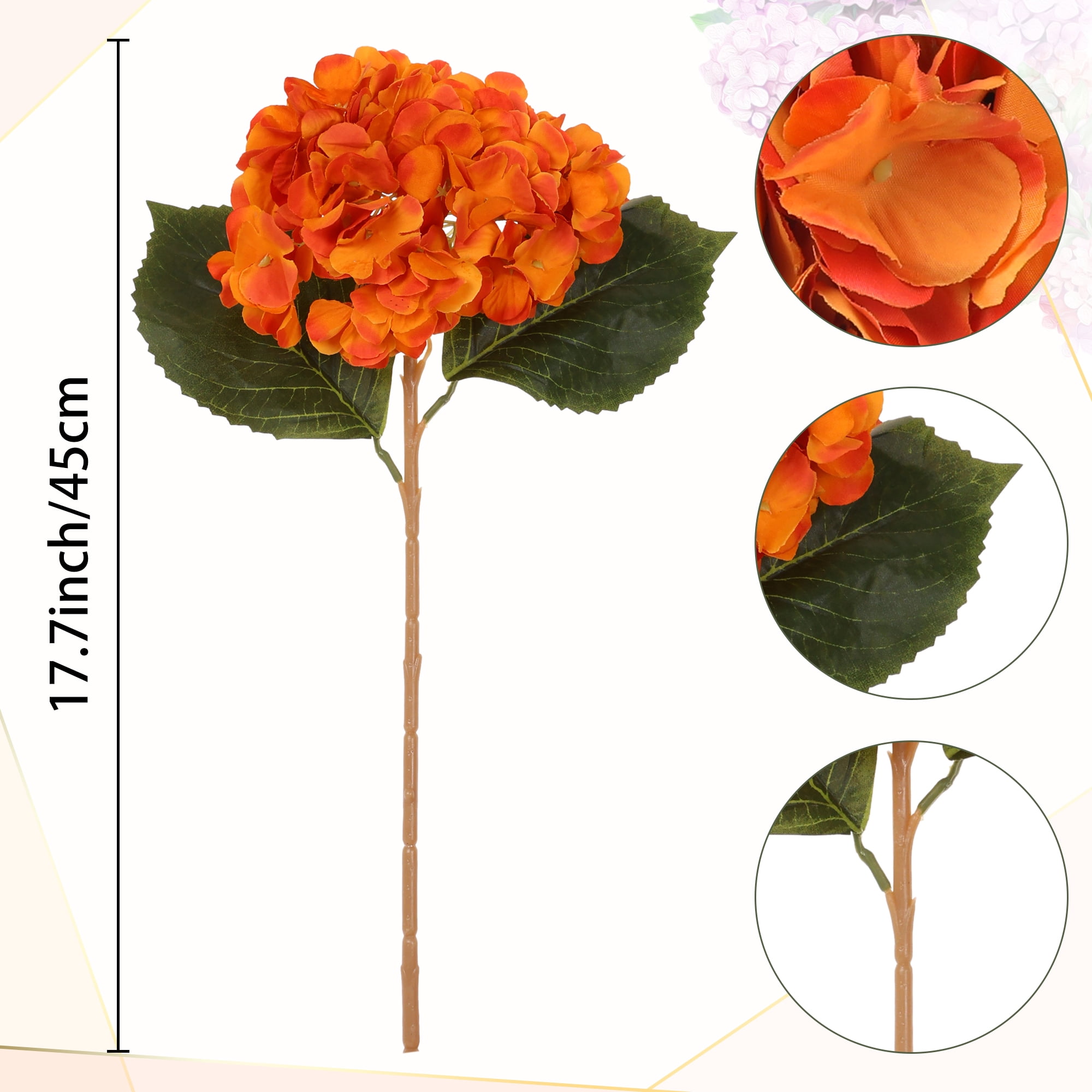 Unique Bargains 6 Pcs Hydrangea Silk Flowers Bouquets Fake Floral with Stems Orange