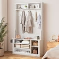 thumbnail image 4 of Noelse 71''H LED Hall Tree with Bench and Shoe Storage, Entryway Bench with Coat Rack, 7 Shoe Cubbies and Umbrella Holder, Mudroom, Hallway Storages Cabinet (White ), 4 of 8