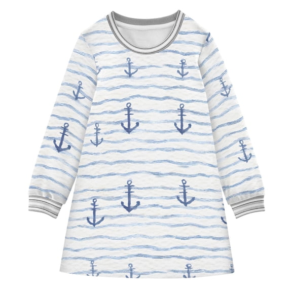 Anchor Wave Design Girls'long-sleeved dress Thickened A-dress Warm Dress Basic Shirt Party Dresses