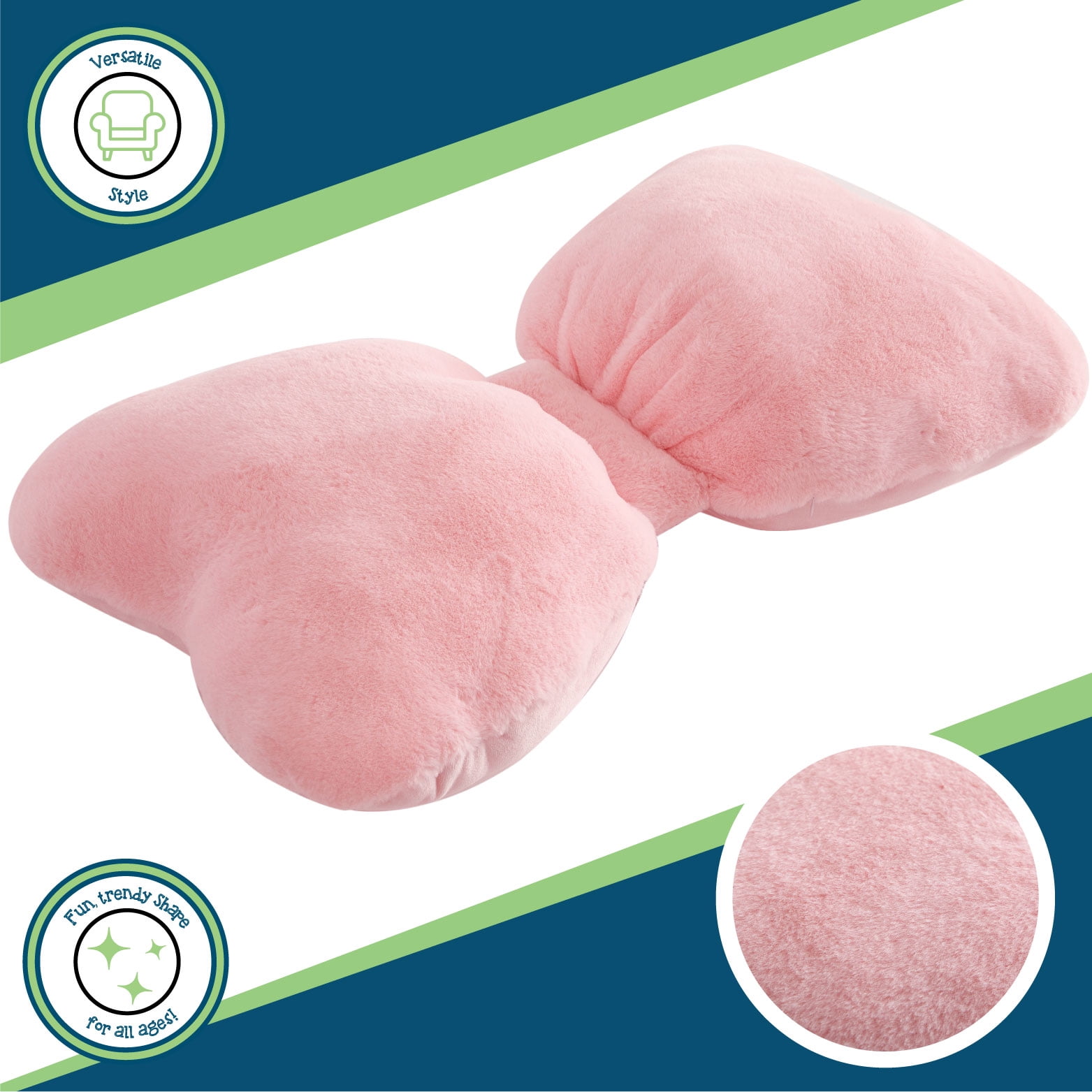 Your Zone Bow Shaped Plush Body Pillow, Pink, Soft & Cozy