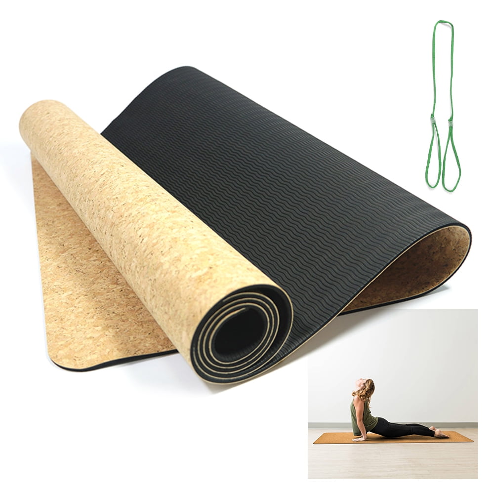 Block & Strap,Hygienic Yoga Mat 5mm Entirely Natural Cork and Rubber not TPE