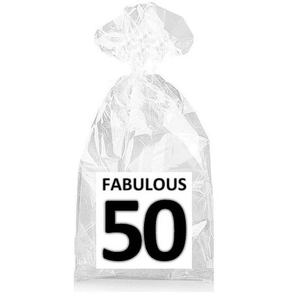 Fabulous 50th Birthday Black on White Party Favor Bags with Ties - 12pack