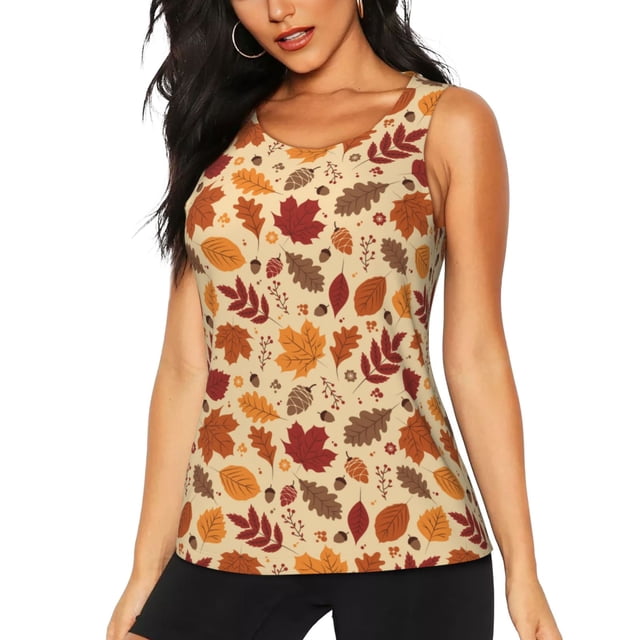 Balery Autumn Leaves 2 Camiseta sin mangas estampada ligera para mujer, tops de entrenamiento sin mangas, camisetas de yoga transpirables de secado rápido.-X-Large