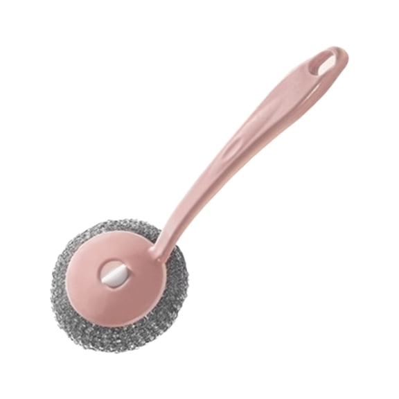 Kitchen Cleaning Stainless Steel Sponge with Handle – Scouring Pad Brush Steel Wool Scrubber for Dishes, Pans, and More, Pink, Cleaning Sponge