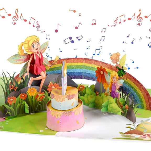 Musical Birthday Card Girl, Pop Up 3D Birthday Card for Daughter, Granddaughter, Niece - Fairy Birthday Card with Blowable Candle for 3/4/5/6/7/8 Years-Old Girls